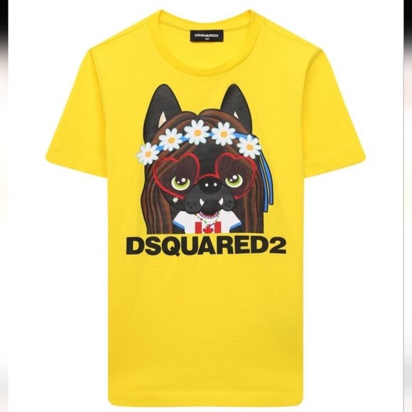 DSQUARED2 Kids Yellow Dog Graphic Tee - Size 8 Excellent Condition Like New - Picture 1 of 4
